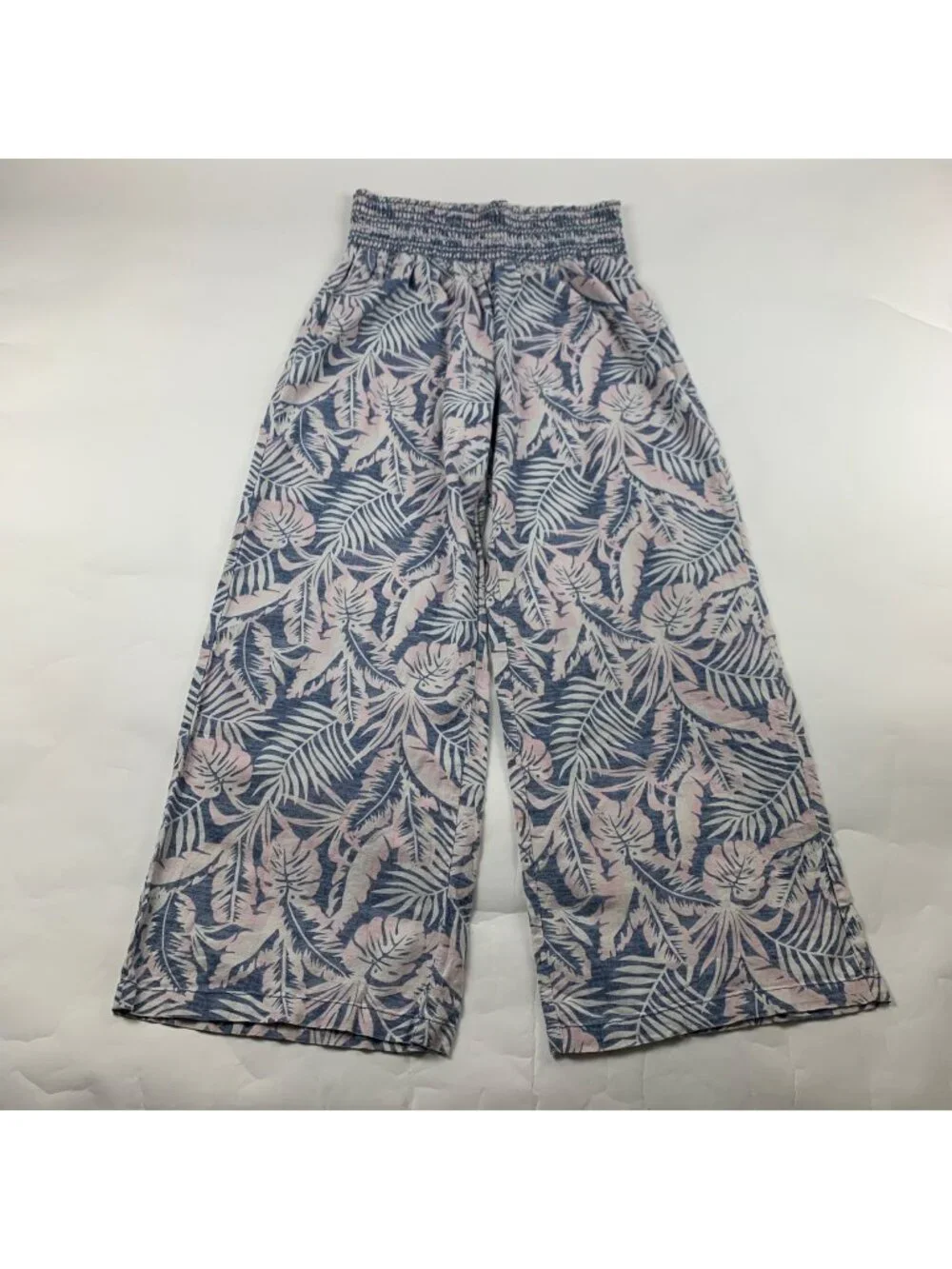 DAHUI Hawaii Linen Blend Pastel Palm Print Wide Leg Lounge Pant XL